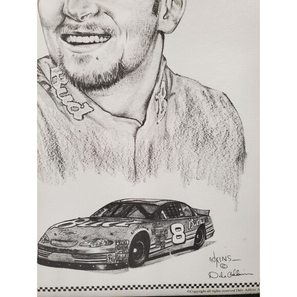Dale Adkins Art Sketch Drawing Framed Print Dale Earnhart Jr & #8 Car - 0228 - Picture 4 of 8